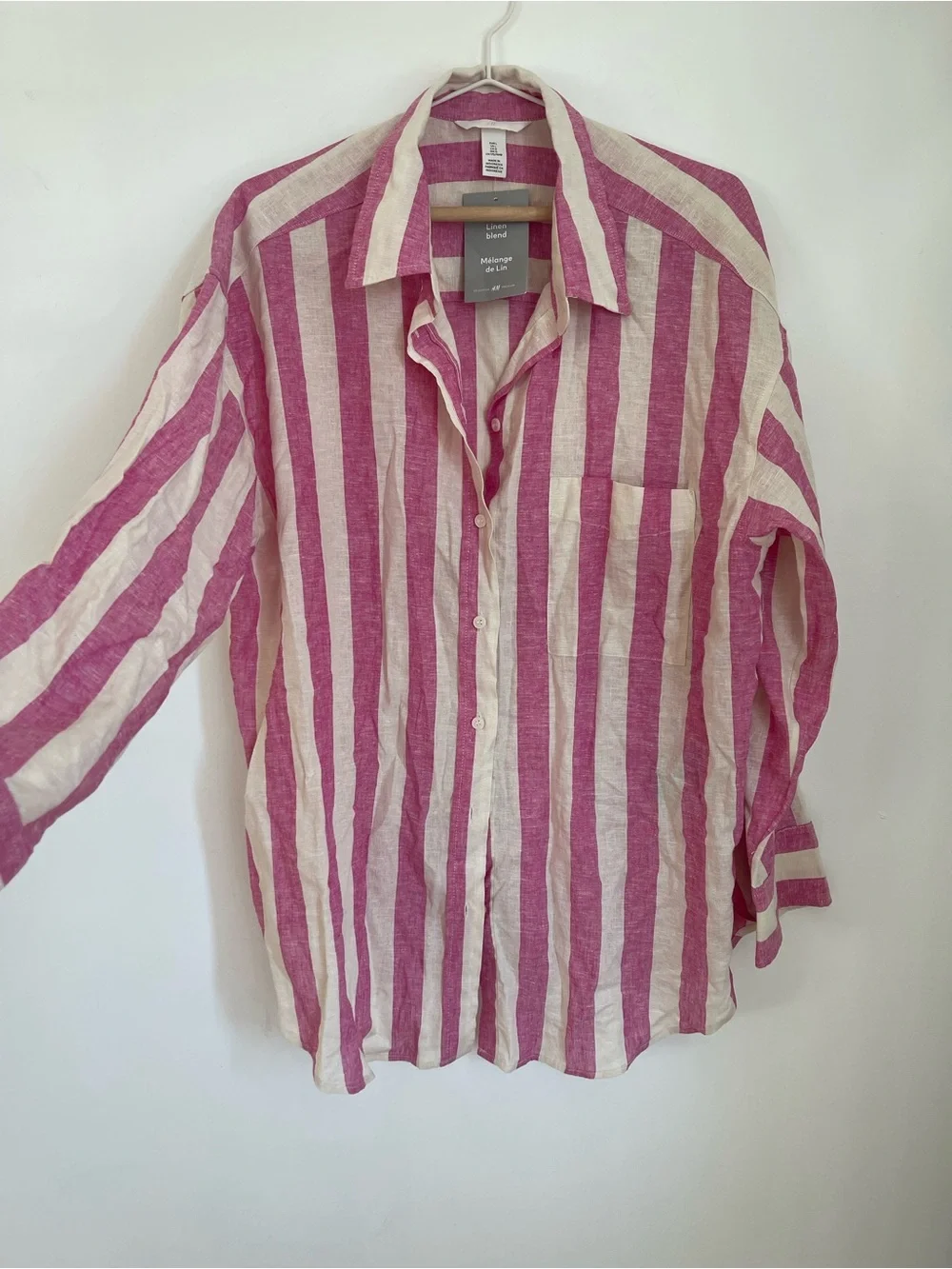 H&M Pink and Cream linen blend shirt - Picture 4 of 6
